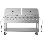 72 in. 10-Burner Commercial Outdoor Propane Gas Grill with Two 36 in. Roll Dome Covers in Stainless-Steel, ETL Listed (CGKIT7-D36D36)